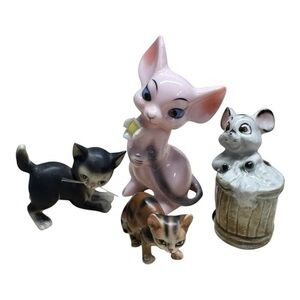 Set of 4 Vintage Miniature Figurines Two Cat Two Mice Vintage Collectibles